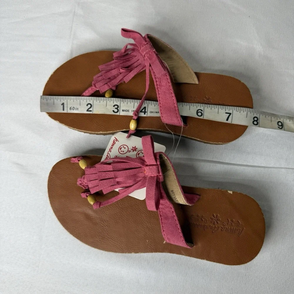 Hanna Andersson Pink Fringe Sandals Boho Girly Flip Flop‎ Summer Girls 11/12